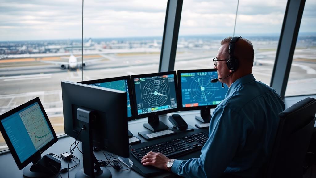 Contrôleur aérien devant ses écrans radar