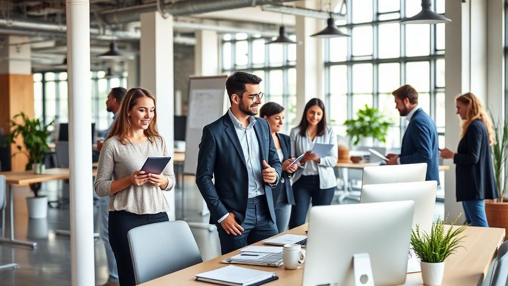 Collaborateurs dans un open space moderne